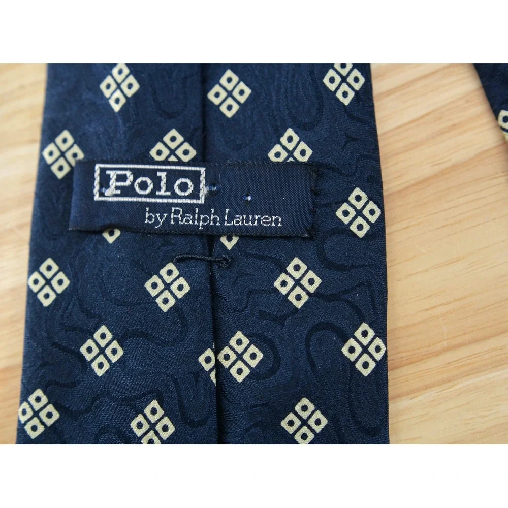 Vintage POLO Ralph Lauren Hand Made Silk Tie Blue 57.5x3.5